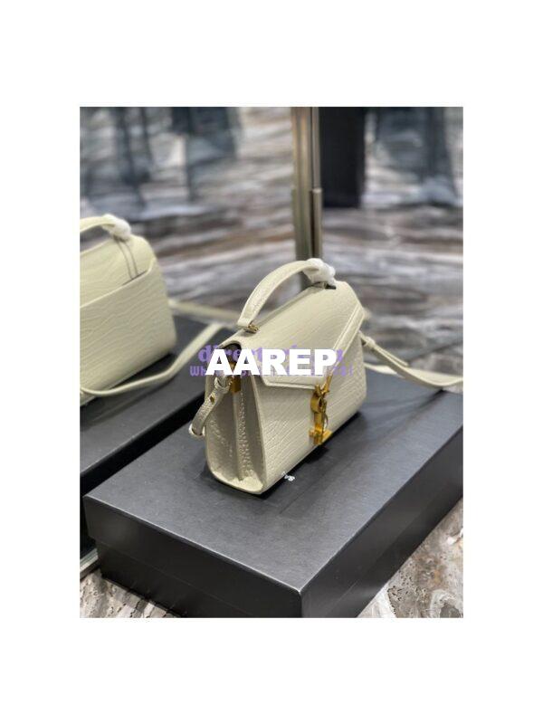 Replica YSL Saint Laurent Cassandra Mini Top Handle Bag In Crocodile Embossed Shiny Leather 602716 White 3