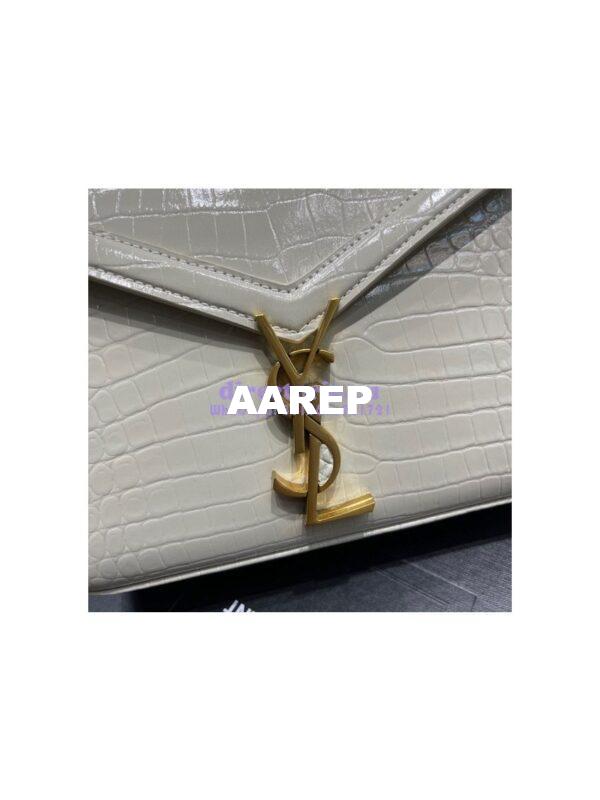 Replica YSL Saint Laurent Cassandra Mini Top Handle Bag In Crocodile Embossed Shiny Leather 602716 White 5