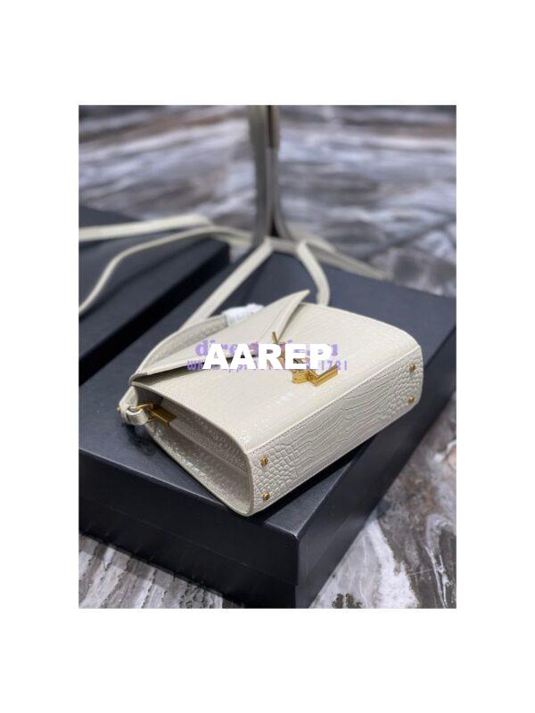 Replica YSL Saint Laurent Cassandra Mini Top Handle Bag In Crocodile Embossed Shiny Leather 602716 White 6