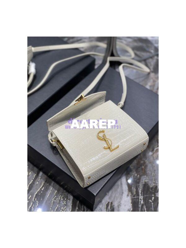 Replica YSL Saint Laurent Cassandra Mini Top Handle Bag In Crocodile Embossed Shiny Leather 602716 White 7
