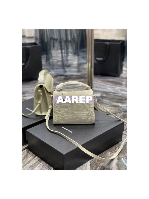 Replica YSL Saint Laurent Cassandra Mini Top Handle Bag In Crocodile Embossed Shiny Leather 602716 White 11
