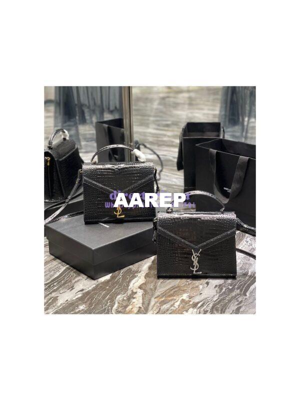 Replica YSL Saint Laurent Cassandra Medium Top Handle Bag In Shiny Crocodile-embossed Leather 578000 Black Gold Hardware 3