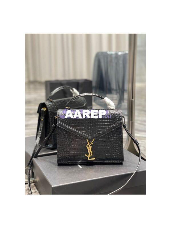 Replica YSL Saint Laurent Cassandra Medium Top Handle Bag In Shiny Crocodile-embossed Leather 578000 Black Gold Hardware 5