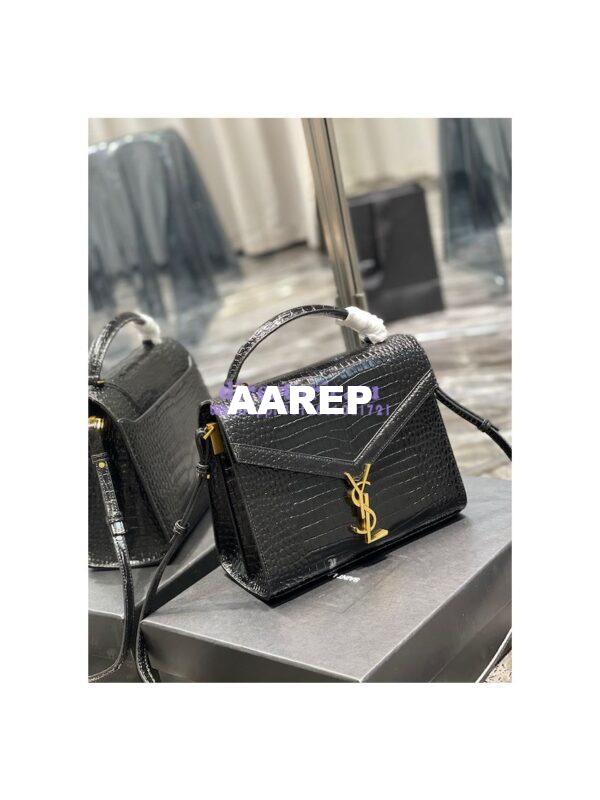 Replica YSL Saint Laurent Cassandra Medium Top Handle Bag In Shiny Crocodile-embossed Leather 578000 Black Gold Hardware 6