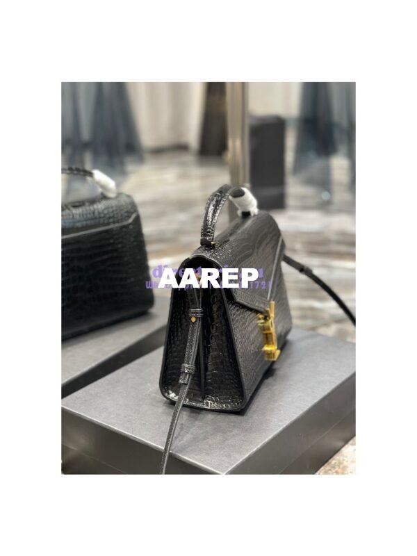 Replica YSL Saint Laurent Cassandra Medium Top Handle Bag In Shiny Crocodile-embossed Leather 578000 Black Gold Hardware 7
