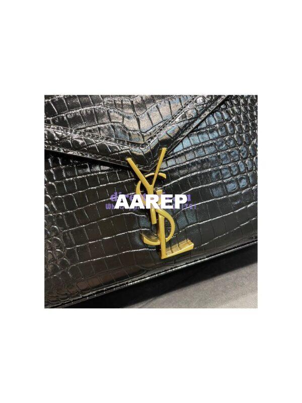 Replica YSL Saint Laurent Cassandra Medium Top Handle Bag In Shiny Crocodile-embossed Leather 578000 Black Gold Hardware 8