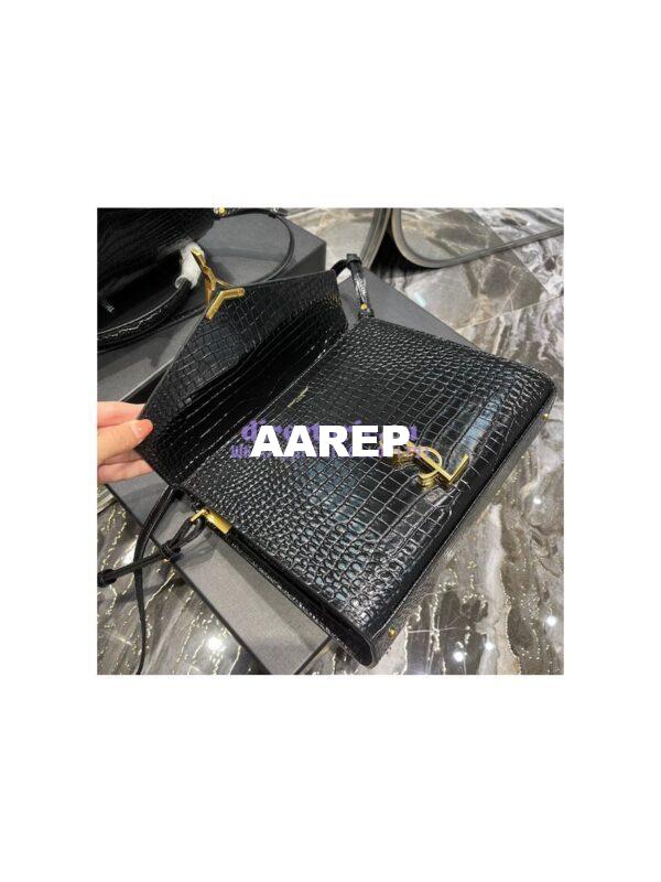 Replica YSL Saint Laurent Cassandra Medium Top Handle Bag In Shiny Crocodile-embossed Leather 578000 Black Gold Hardware 10
