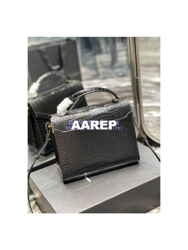 Replica YSL Saint Laurent Cassandra Medium Top Handle Bag In Shiny Crocodile-embossed Leather 578000 Black Gold Hardware 14