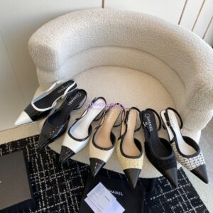 Replica Chanel 24C Coco Slingback Tweed & Patent Calfskin with Tip Toe G45376