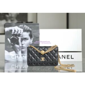 Replica Chanel 23C Camellia Crush Wallet On Chain Lambskin  AP3297 Black