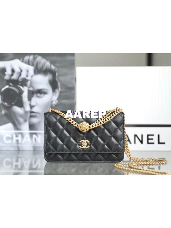 Replica Chanel 23C Camellia Crush Wallet On Chain Lambskin  AP3297 Black 4