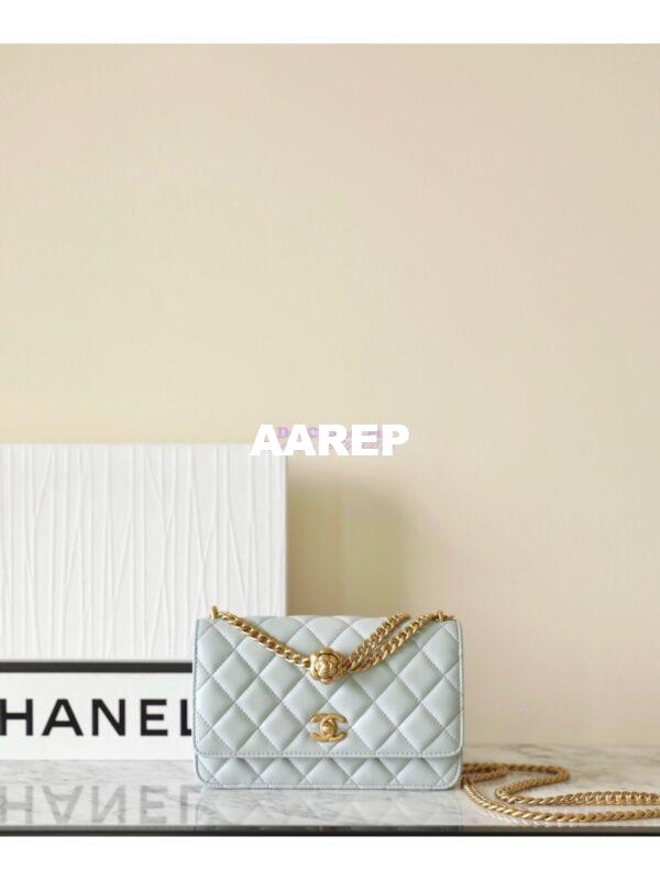 Replica Chanel 23C Camellia Crush Wallet On Chain Lambskin  AP3297 Cloud Blue 3