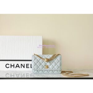 Replica Chanel 23C Camellia Crush Wallet On Chain Lambskin  AP3297 Cloud Blue 2