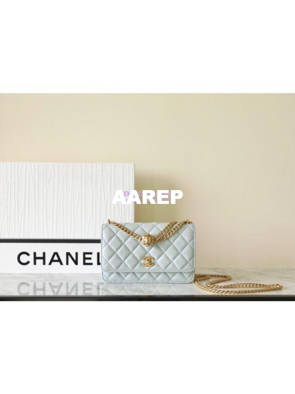Replica Chanel 23C Camellia Crush Wallet On Chain Lambskin  AP3297 Cloud Blue 4