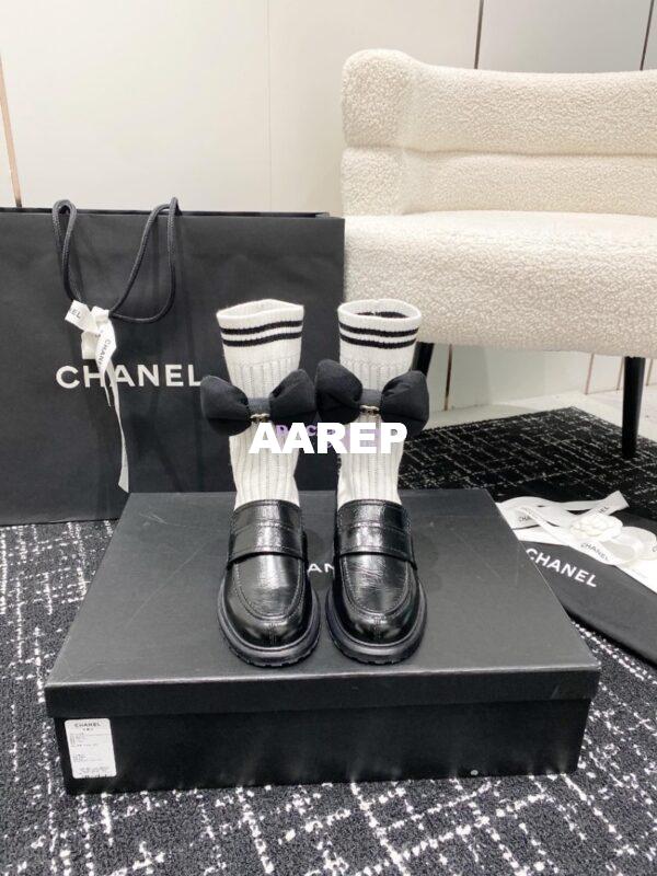 Replica Chanel 24C Shiny Aged Calfskin Moccasins with Socks and Ribbon G45410 3