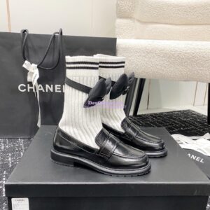 Replica Chanel 24C Shiny Aged Calfskin Moccasins with Socks and Ribbon G45410 2
