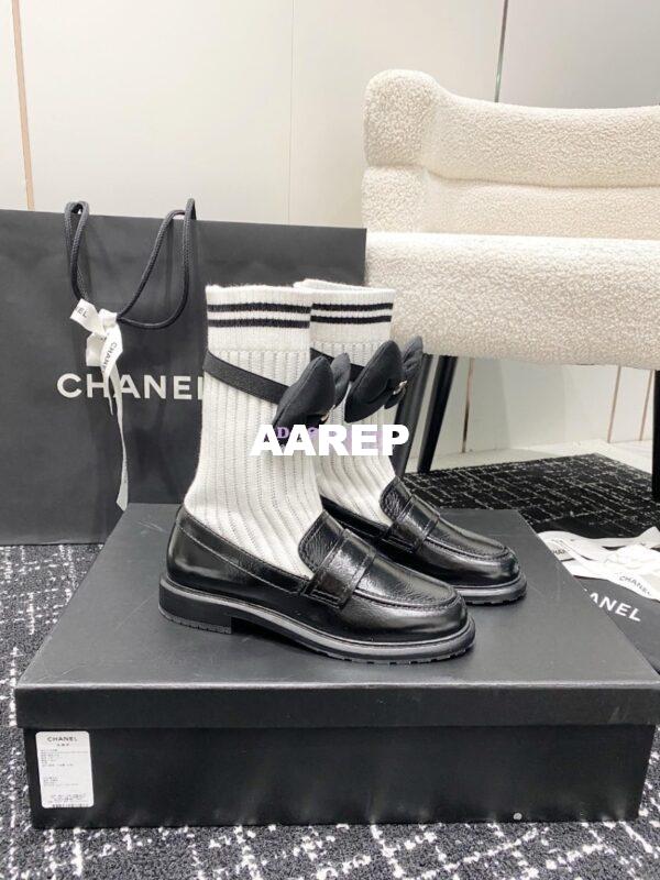 Replica Chanel 24C Shiny Aged Calfskin Moccasins with Socks and Ribbon G45410 4