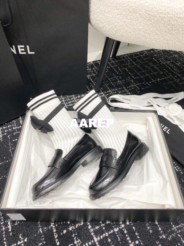 Replica Chanel 24C Shiny Aged Calfskin Moccasins with Socks and Ribbon G45410 5