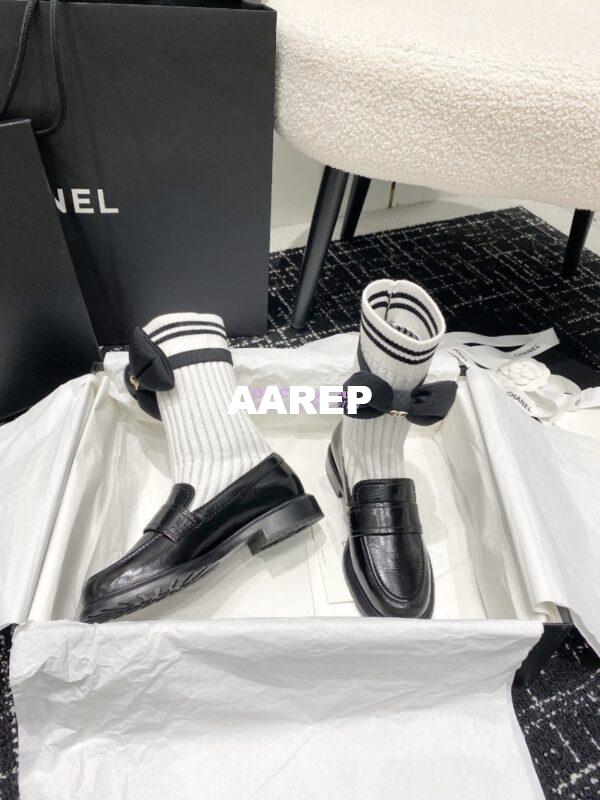 Replica Chanel 24C Shiny Aged Calfskin Moccasins with Socks and Ribbon G45410 7