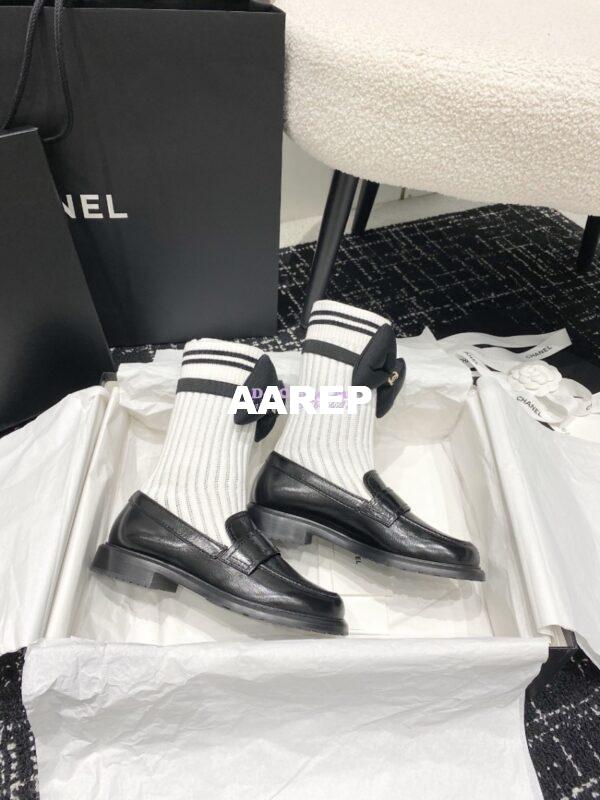 Replica Chanel 24C Shiny Aged Calfskin Moccasins with Socks and Ribbon G45410 8