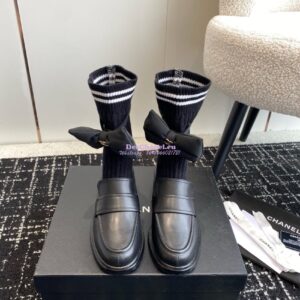 Replica Chanel 24C Calfskin Moccasins with Socks and Ribbon G45410