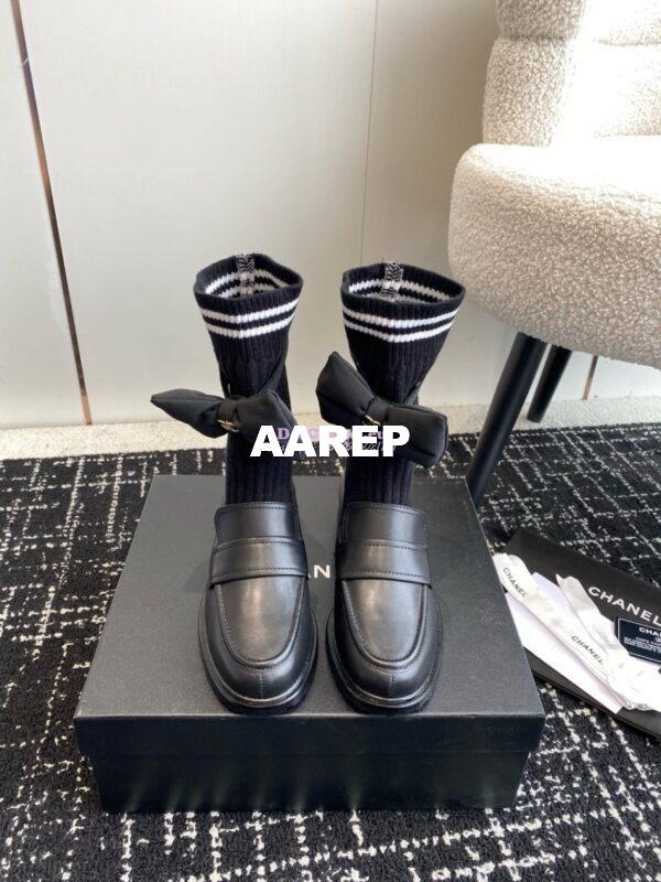 Replica Chanel 24C Calfskin Moccasins with Socks and Ribbon G45410