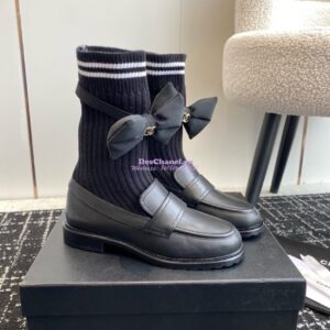 Replica Chanel 24C Calfskin Moccasins with Socks and Ribbon G45410 2