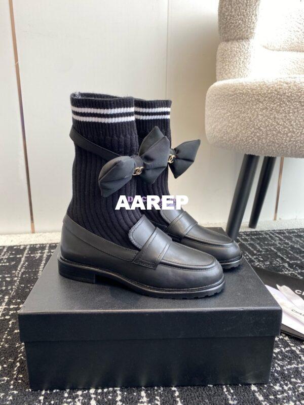 Replica Chanel 24C Calfskin Moccasins with Socks and Ribbon G45410 2
