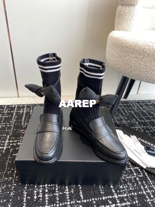 Replica Chanel 24C Calfskin Moccasins with Socks and Ribbon G45410 3