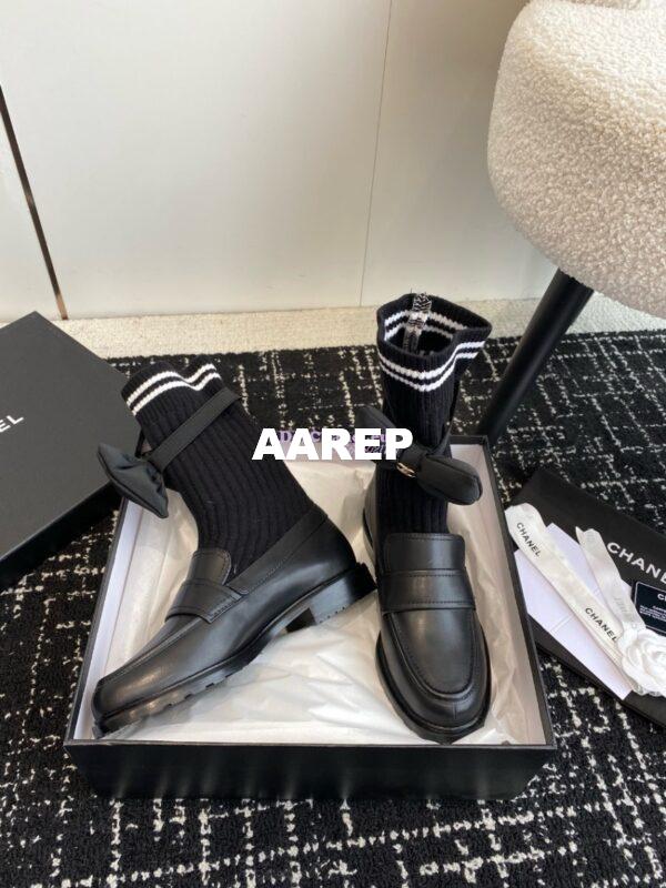 Replica Chanel 24C Calfskin Moccasins with Socks and Ribbon G45410 4