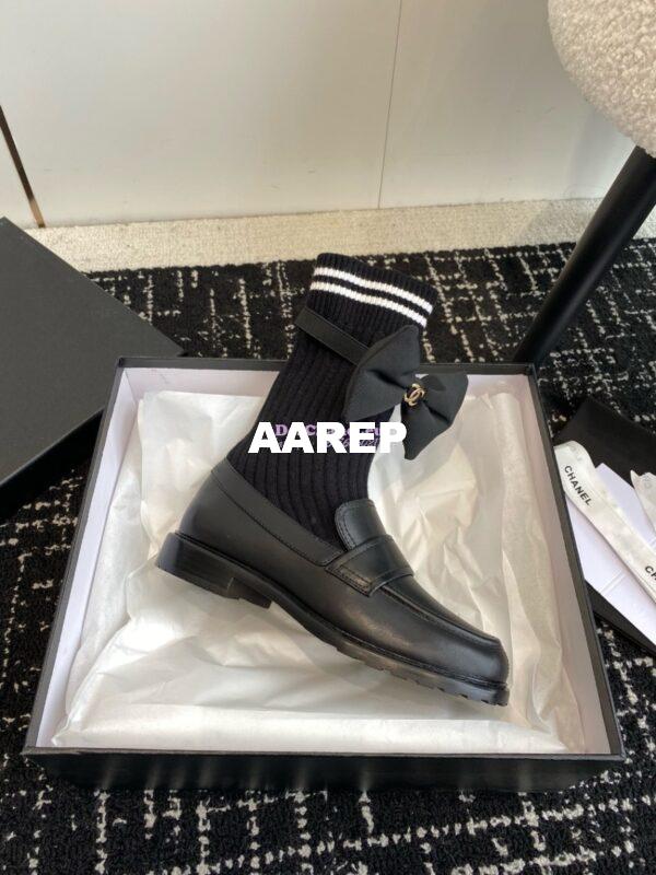 Replica Chanel 24C Calfskin Moccasins with Socks and Ribbon G45410 6