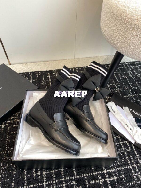 Replica Chanel 24C Calfskin Moccasins with Socks and Ribbon G45410 7