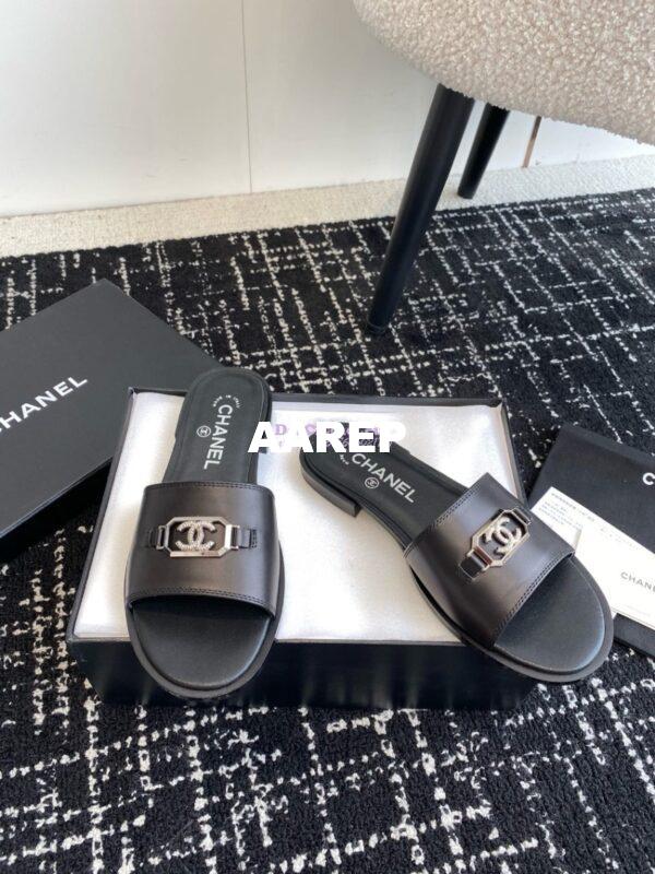 Replica Chanel 24C Shiny Calfskin Mules with metal logo G45172 8