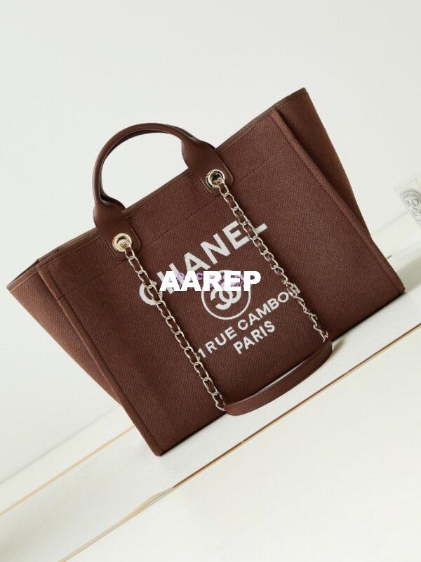 Replica Chanel Large Tote 2 in 1 Mixed Fibres, Calfskin Deauville Bag A66941 Brown