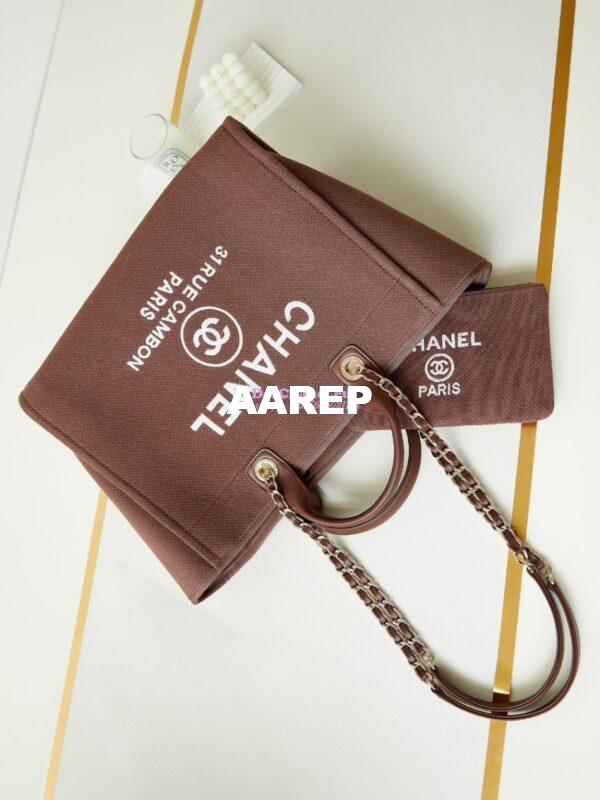 Replica Chanel Large Tote 2 in 1 Mixed Fibres, Calfskin Deauville Bag A66941 Brown 4