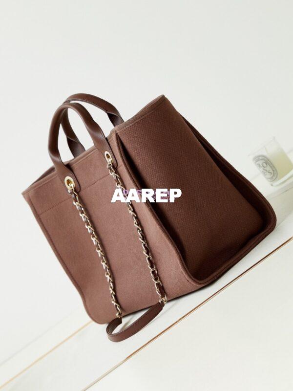 Replica Chanel Large Tote 2 in 1 Mixed Fibres, Calfskin Deauville Bag A66941 Brown 5