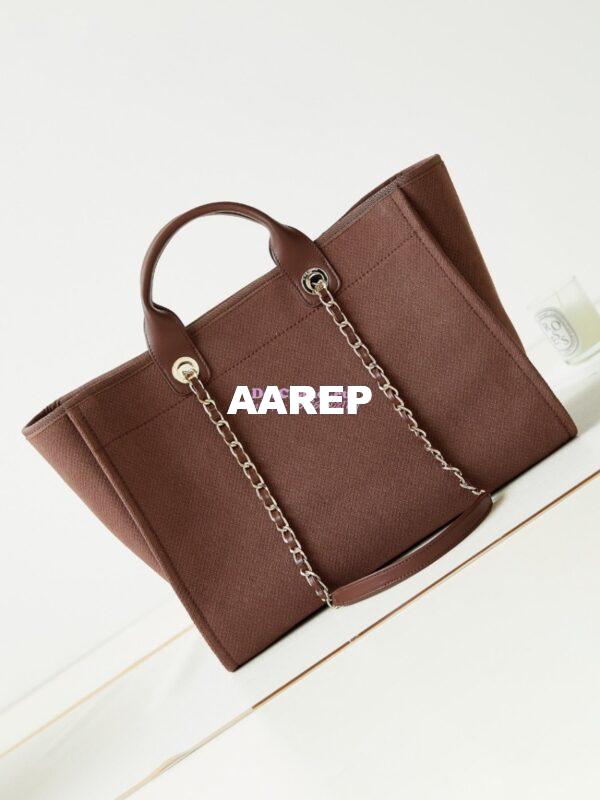 Replica Chanel Large Tote 2 in 1 Mixed Fibres, Calfskin Deauville Bag A66941 Brown 6