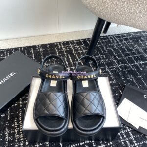 Replica Chanel 24C Quilted Lambskin Mules with Logo G38820 Black