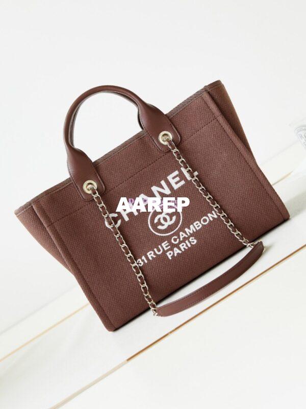 Replica Chanel Small Tote 2 in 1 Mixed Fibres, Calfskin Deauville Bag AS3257 Brown 3