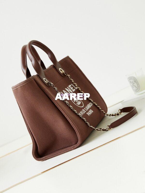 Replica Chanel Small Tote 2 in 1 Mixed Fibres, Calfskin Deauville Bag AS3257 Brown 4