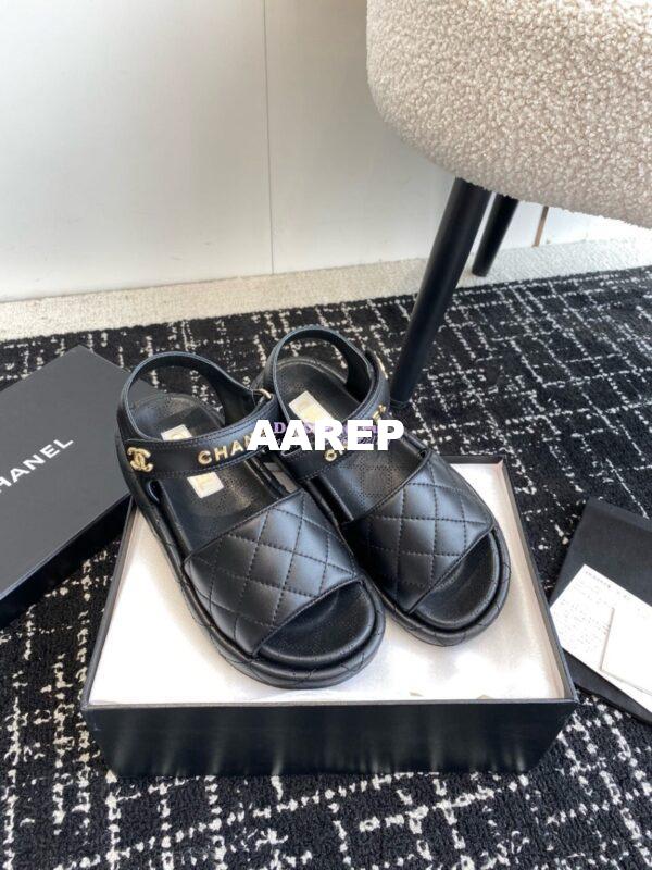 Replica Chanel 24C Quilted Lambskin Mules with Logo G38820 Black 4
