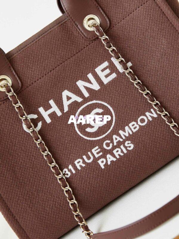 Replica Chanel Small Tote 2 in 1 Mixed Fibres, Calfskin Deauville Bag AS3257 Brown 5