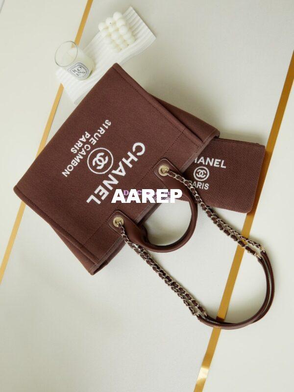 Replica Chanel Small Tote 2 in 1 Mixed Fibres, Calfskin Deauville Bag AS3257 Brown 6