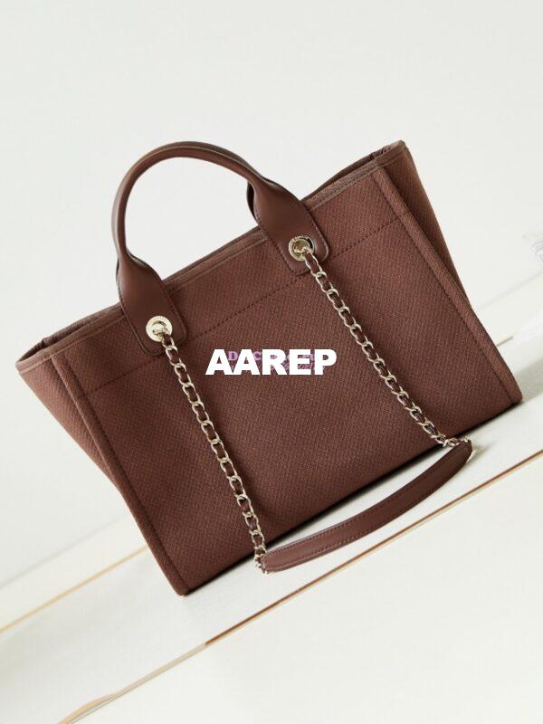 Replica Chanel Small Tote 2 in 1 Mixed Fibres, Calfskin Deauville Bag AS3257 Brown 9