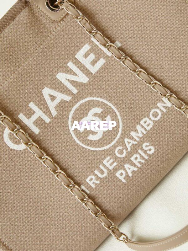 Replica Chanel Large Tote 2 in 1 Mixed Fibres, Calfskin Deauville Bag A66941 Beige 3