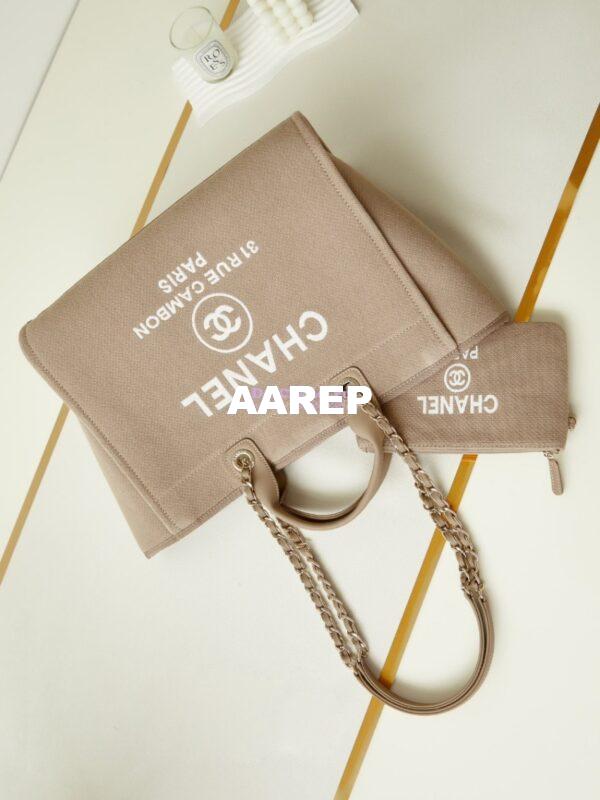 Replica Chanel Large Tote 2 in 1 Mixed Fibres, Calfskin Deauville Bag A66941 Beige 4