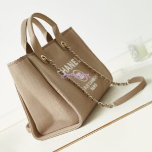 Replica Chanel Small Tote 2 in 1 Mixed Fibres, Calfskin Deauville Bag AS3257 Beige 2