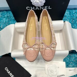 Replica Chanel Quilted Tweed and Grossgrain Cap Toe Ballerinas G02819 Pink Gold