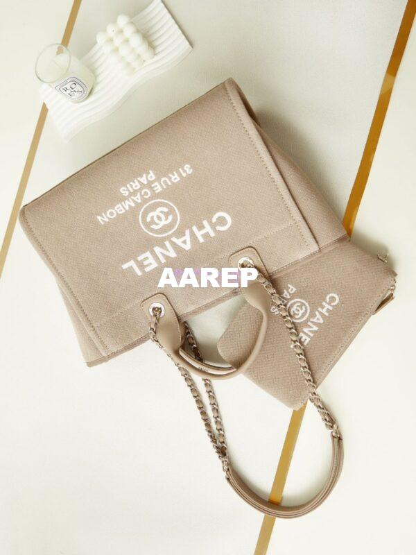 Replica Chanel Small Tote 2 in 1 Mixed Fibres, Calfskin Deauville Bag AS3257 Beige 4