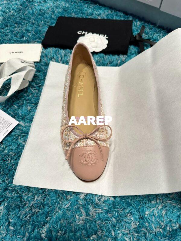 Replica Chanel Quilted Tweed and Grossgrain Cap Toe Ballerinas G02819 Pink Gold 4